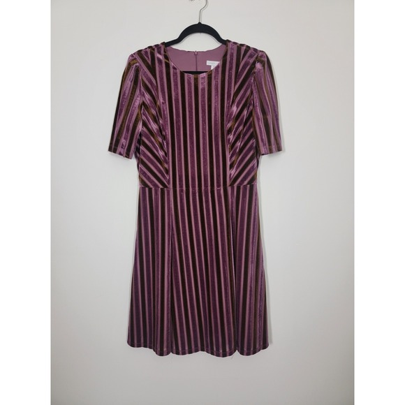 London Times Dresses & Skirts - London‎ Times Velvet Dress Women 8 Purple Brown Burnout Striped Retro Chic Y2K